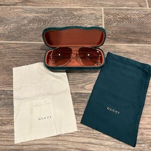Gucci Gold Aviator Sunglasses with Green Velvet Case